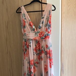 Light pink and floral chiffon floor length dress